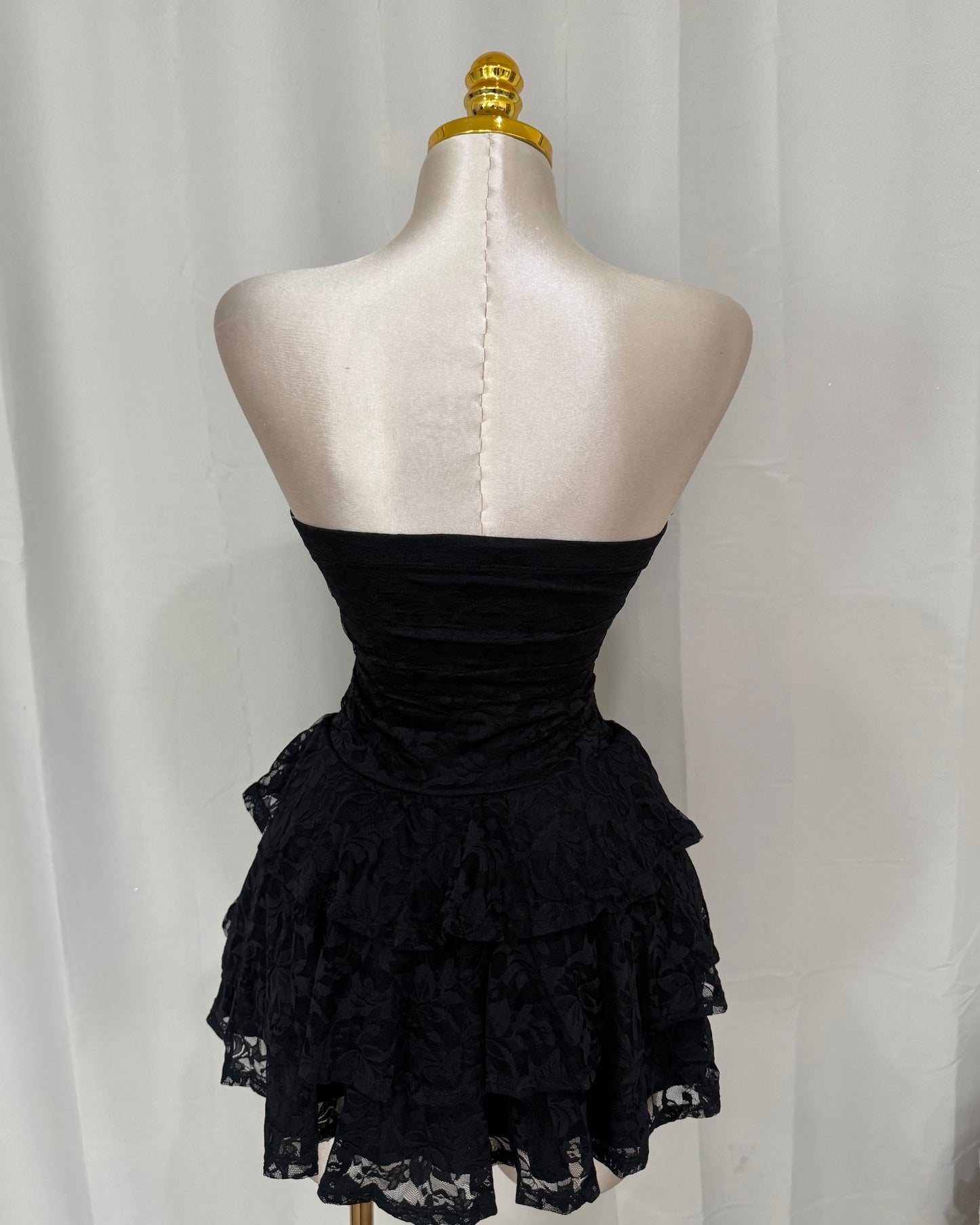 Lace Ruffle Dress - Black