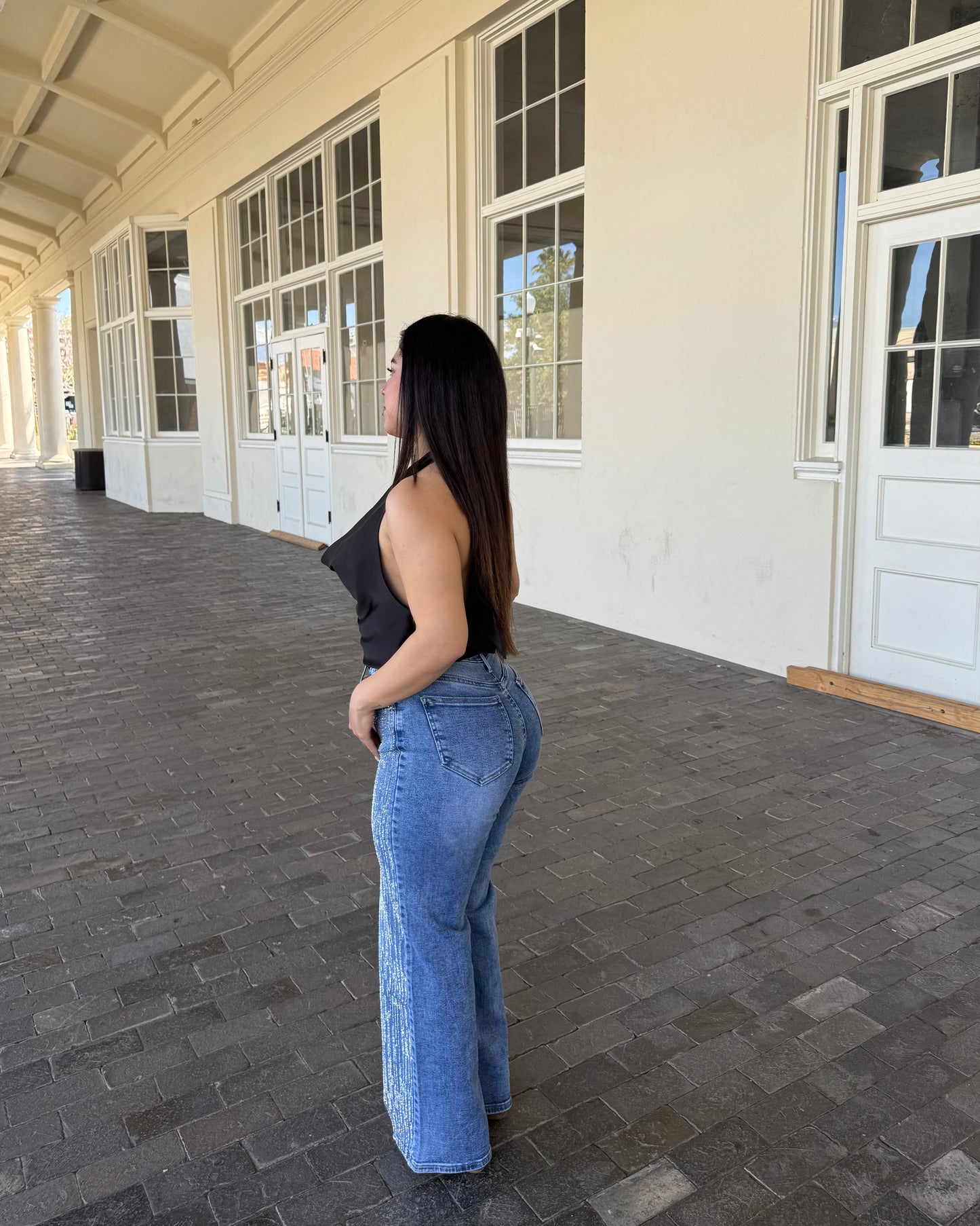 Alina Rhinestone Jeans - Medium Wash