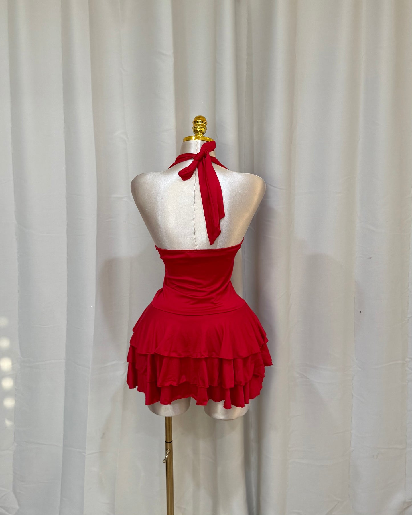 V2 Halter Ruffle Dress - Red