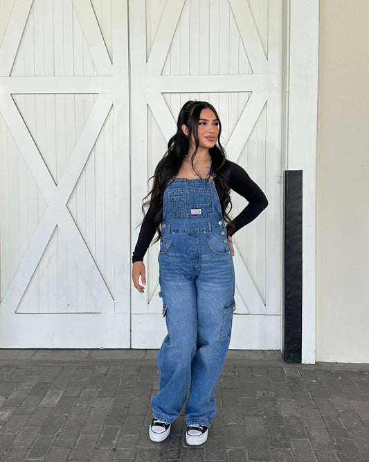 Cargo Overalls - Medium Wash