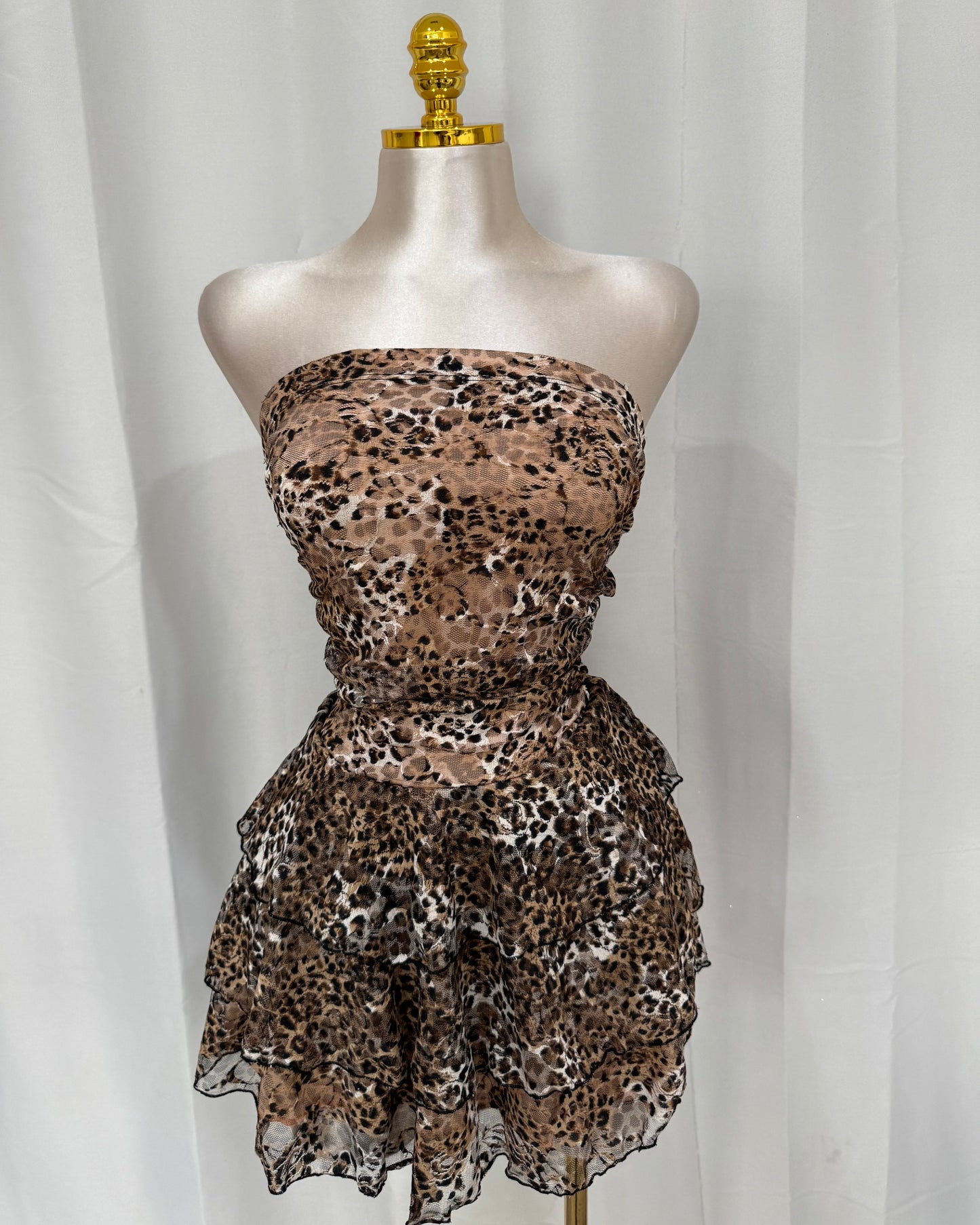 Lace Ruffle Dress - Cheetah