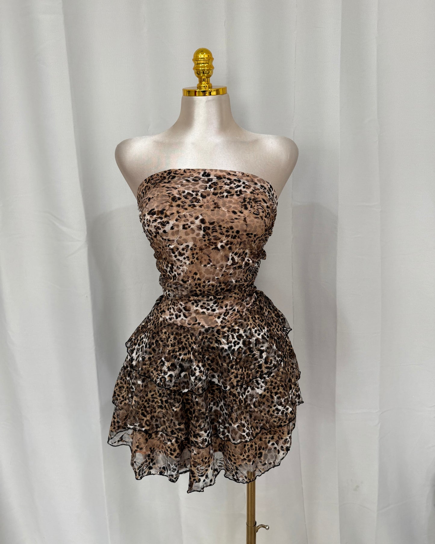 Lace Ruffle Dress - Cheetah