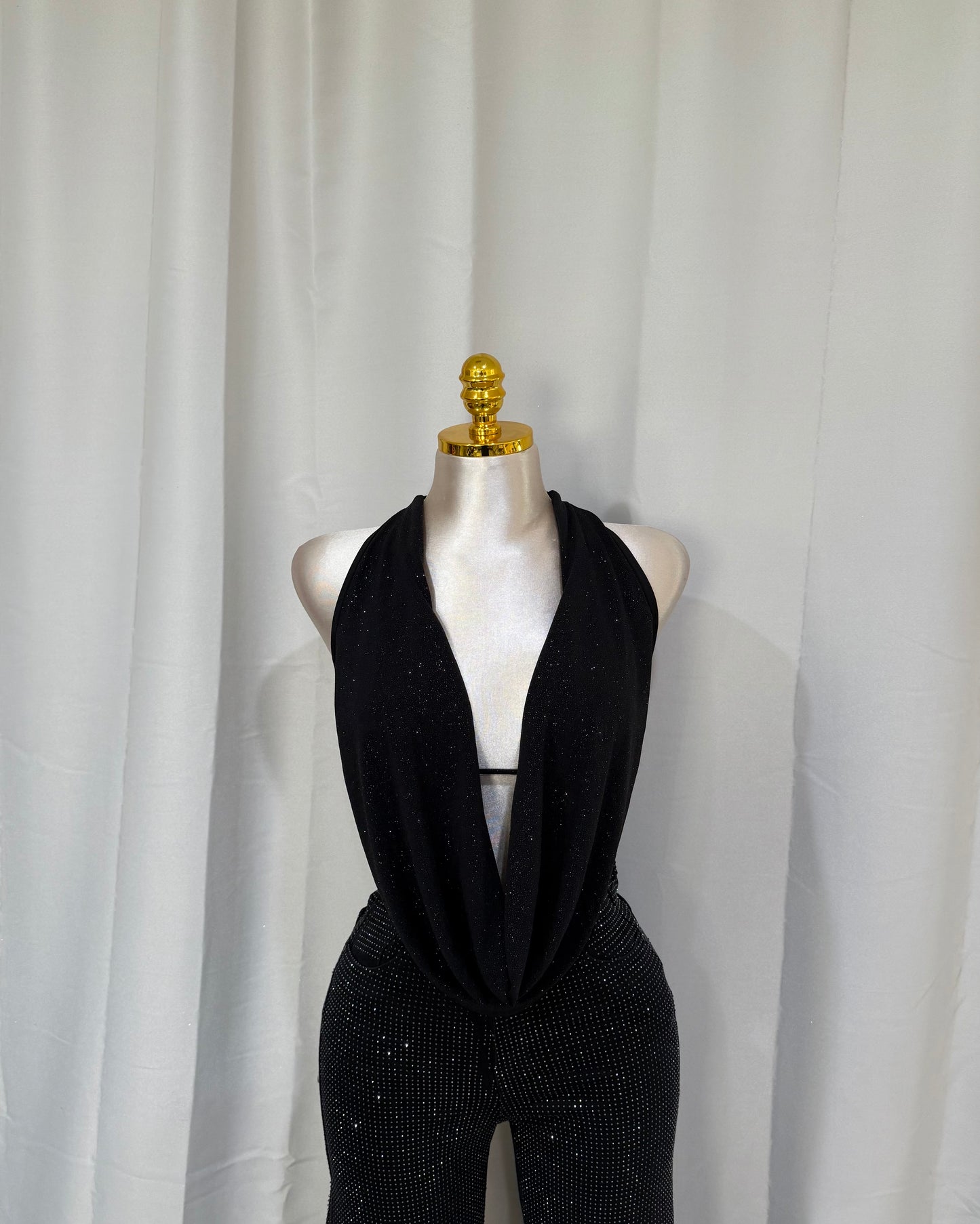 Khloe Top - Black/ Black Glitter