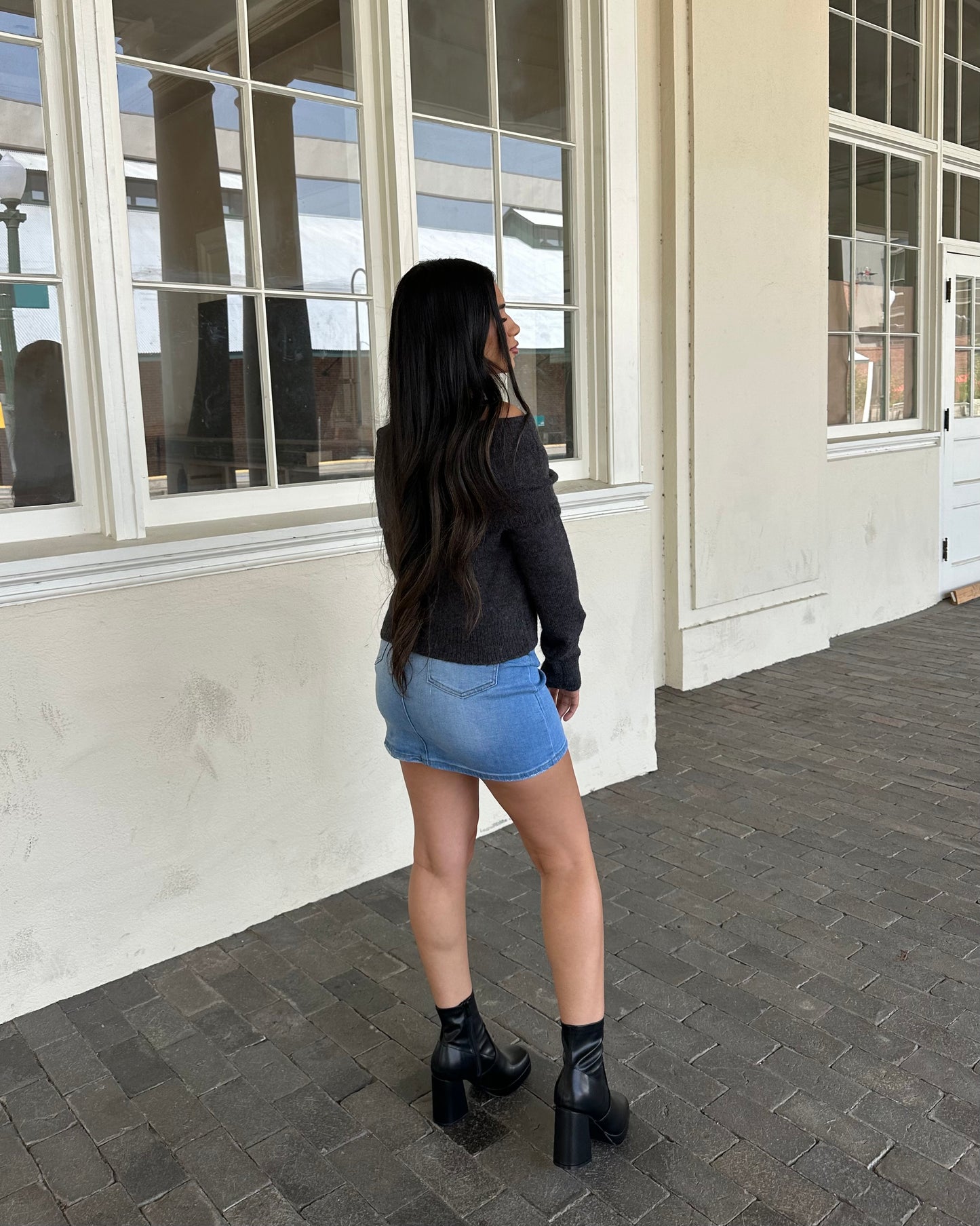 Off Shoulder Sweater Top - Charcoal