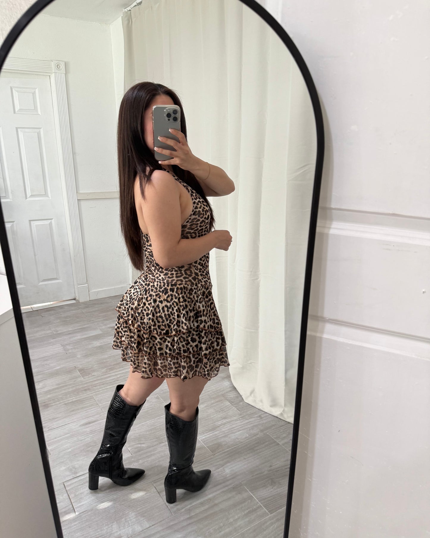 Halter Ruffle Dress - Cheetah