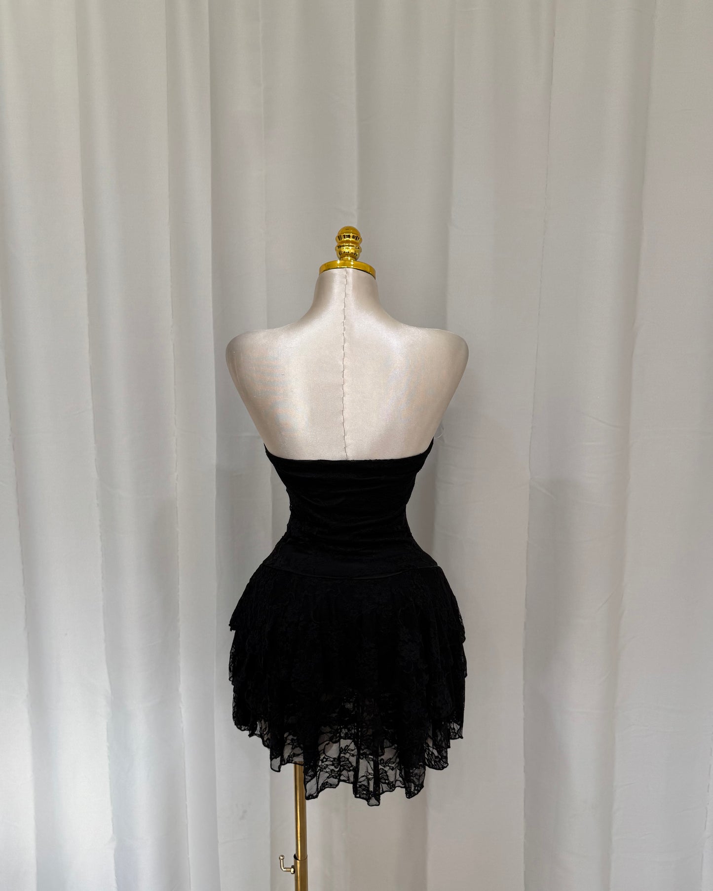 Lace Ruffle Dress - Black