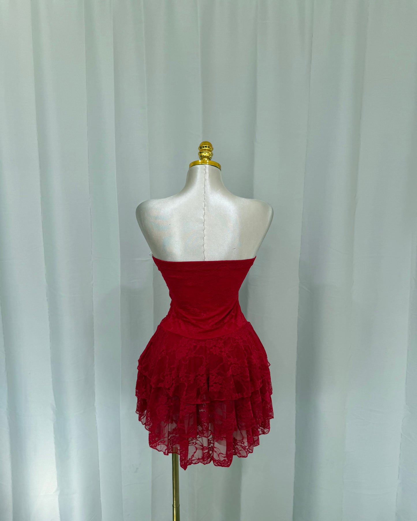 Lace Ruffle Dress - Red