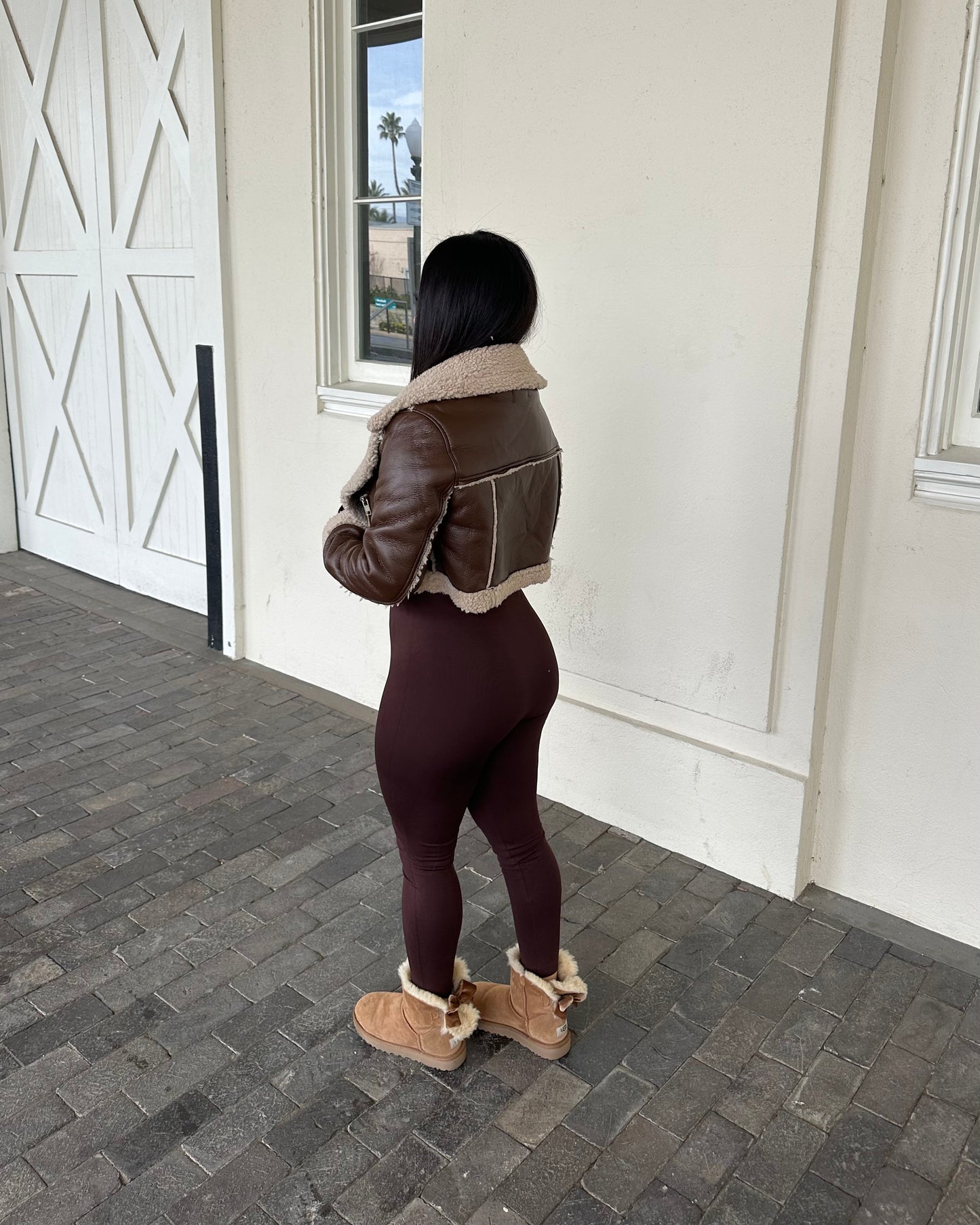 Leather Cropped Sherpa - Brown