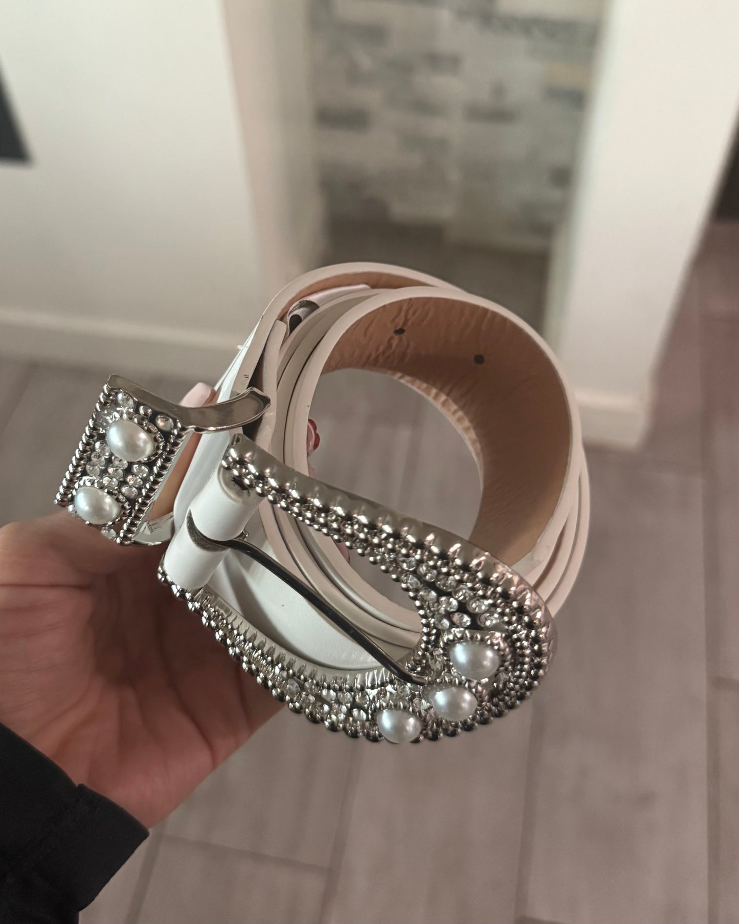 White Pearl/ Rhinestone Belt