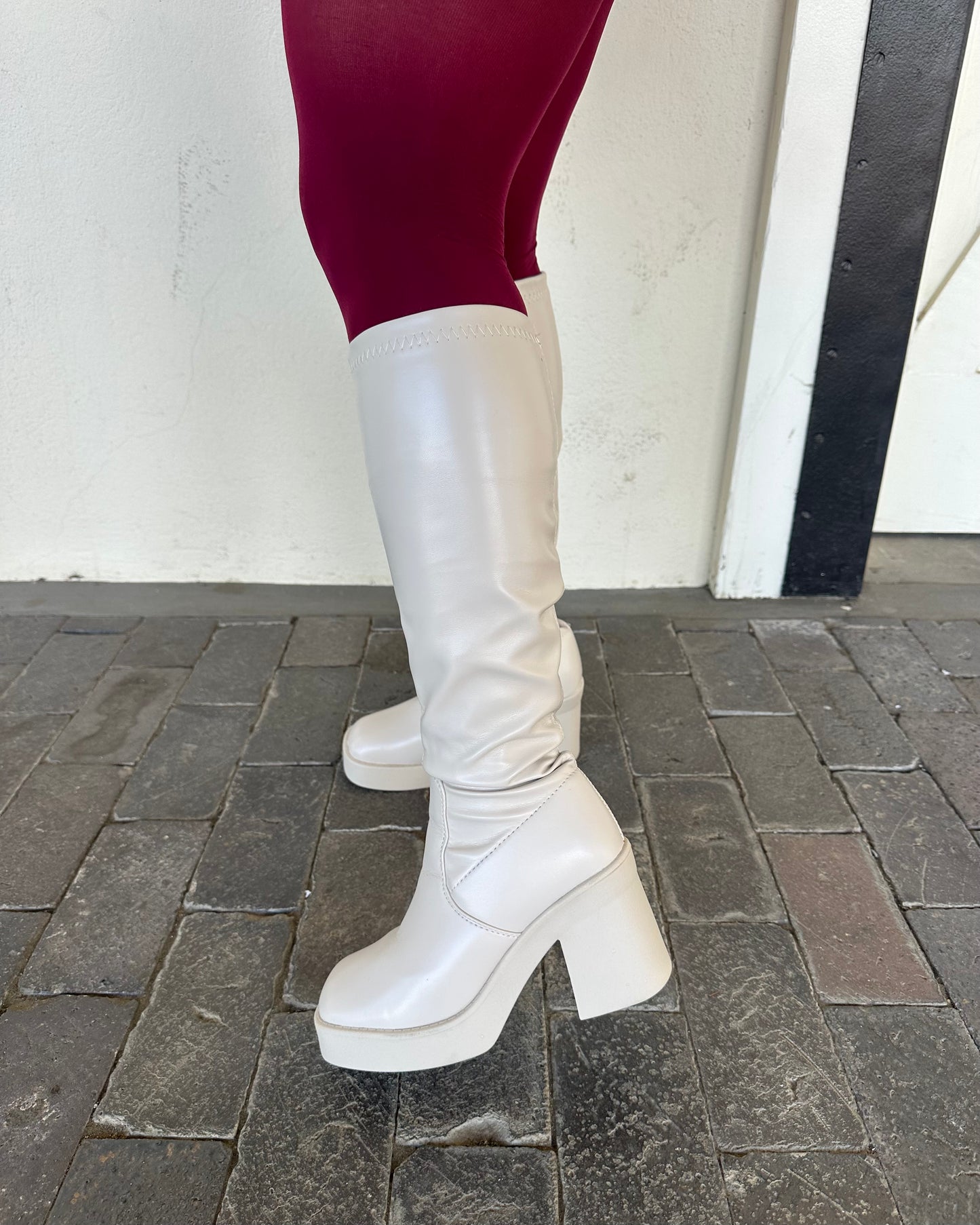 Baddie Boot - Bone - Stretch Material