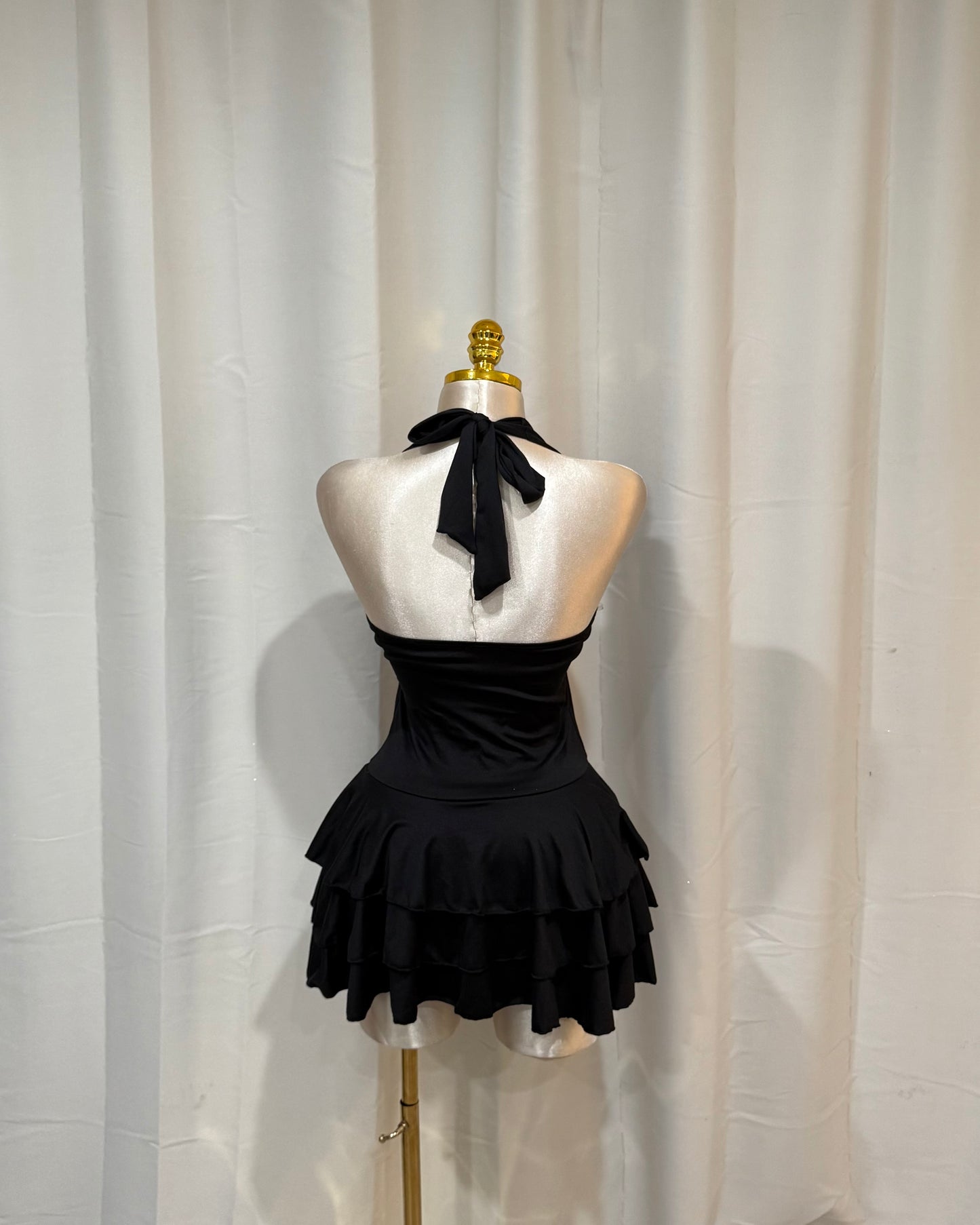 V2 Halter Ruffle Dress - Black