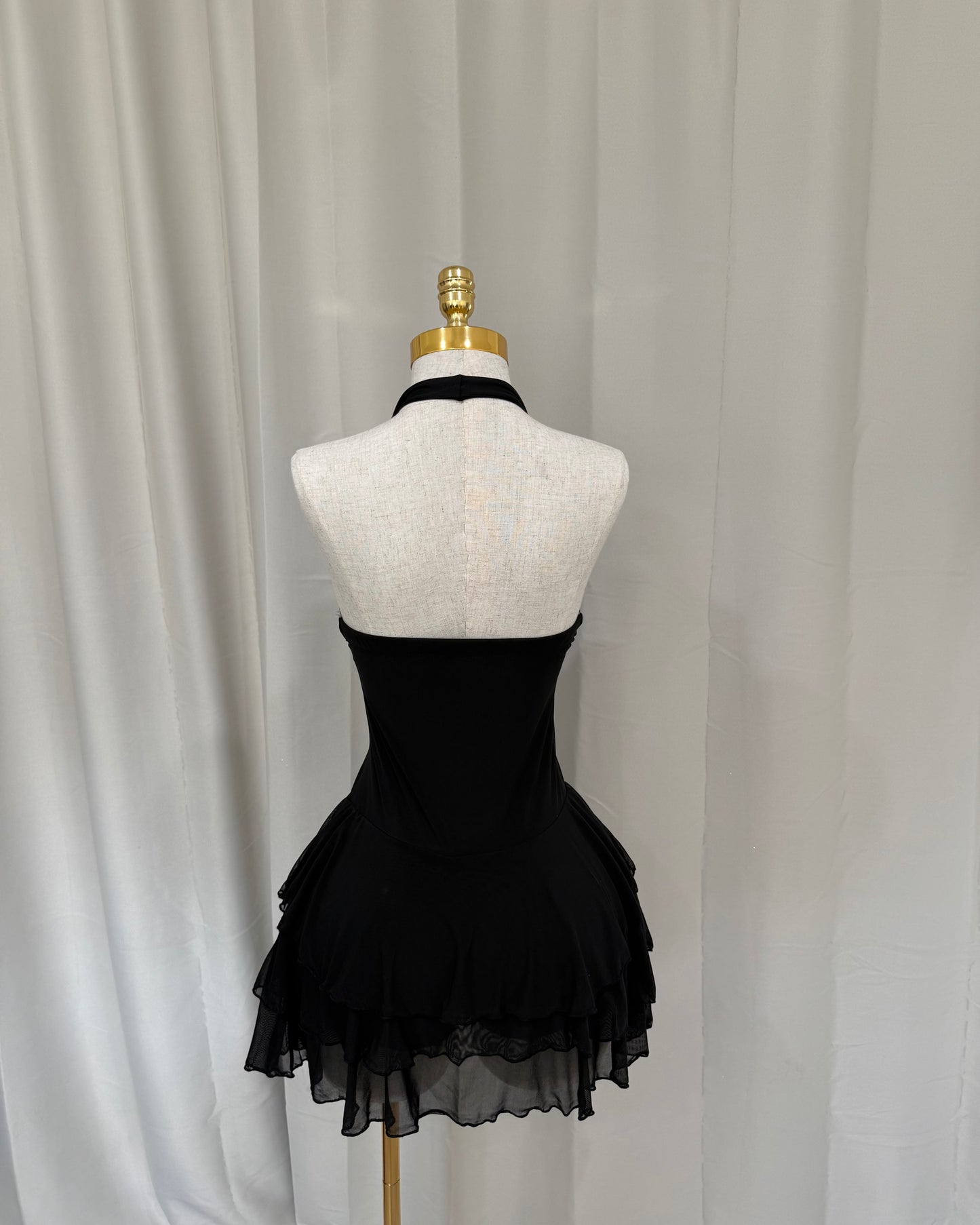 Halter Ruffle Dress - Black