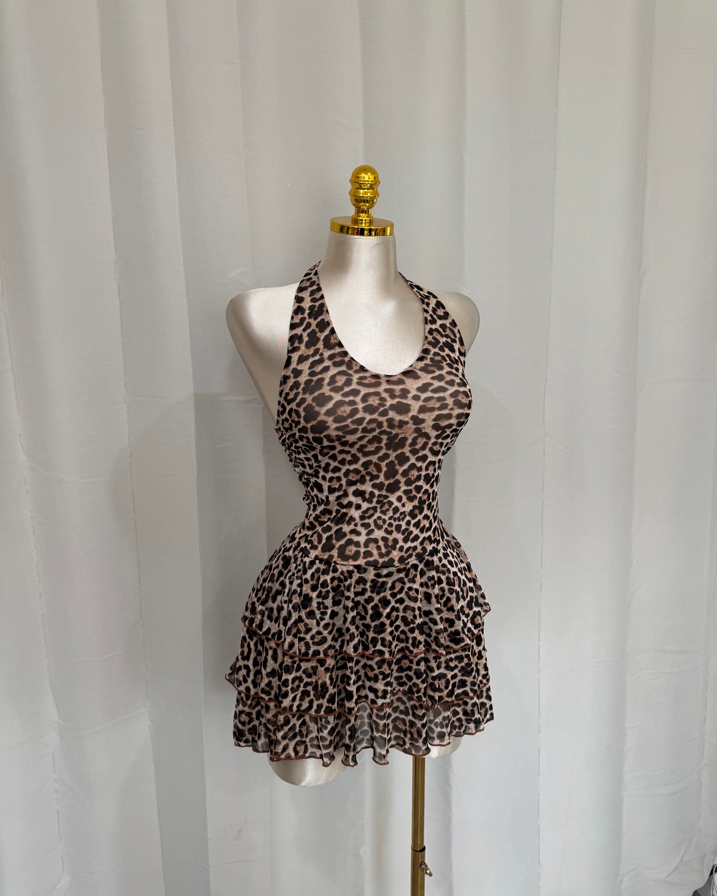 Halter Ruffle Dress - Cheetah