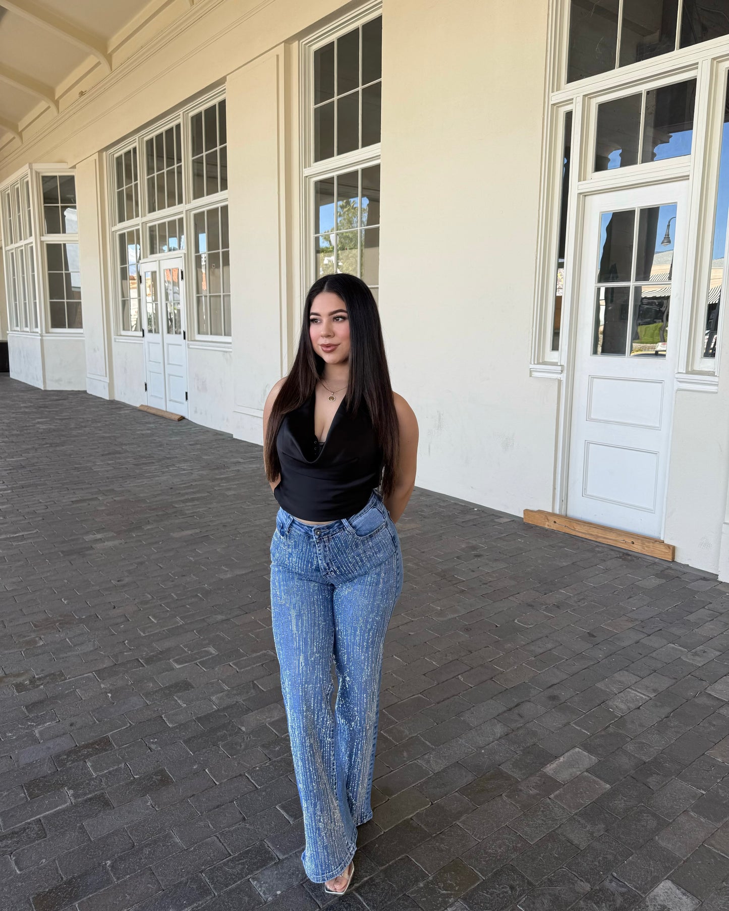 Alina Rhinestone Jeans - Medium Wash