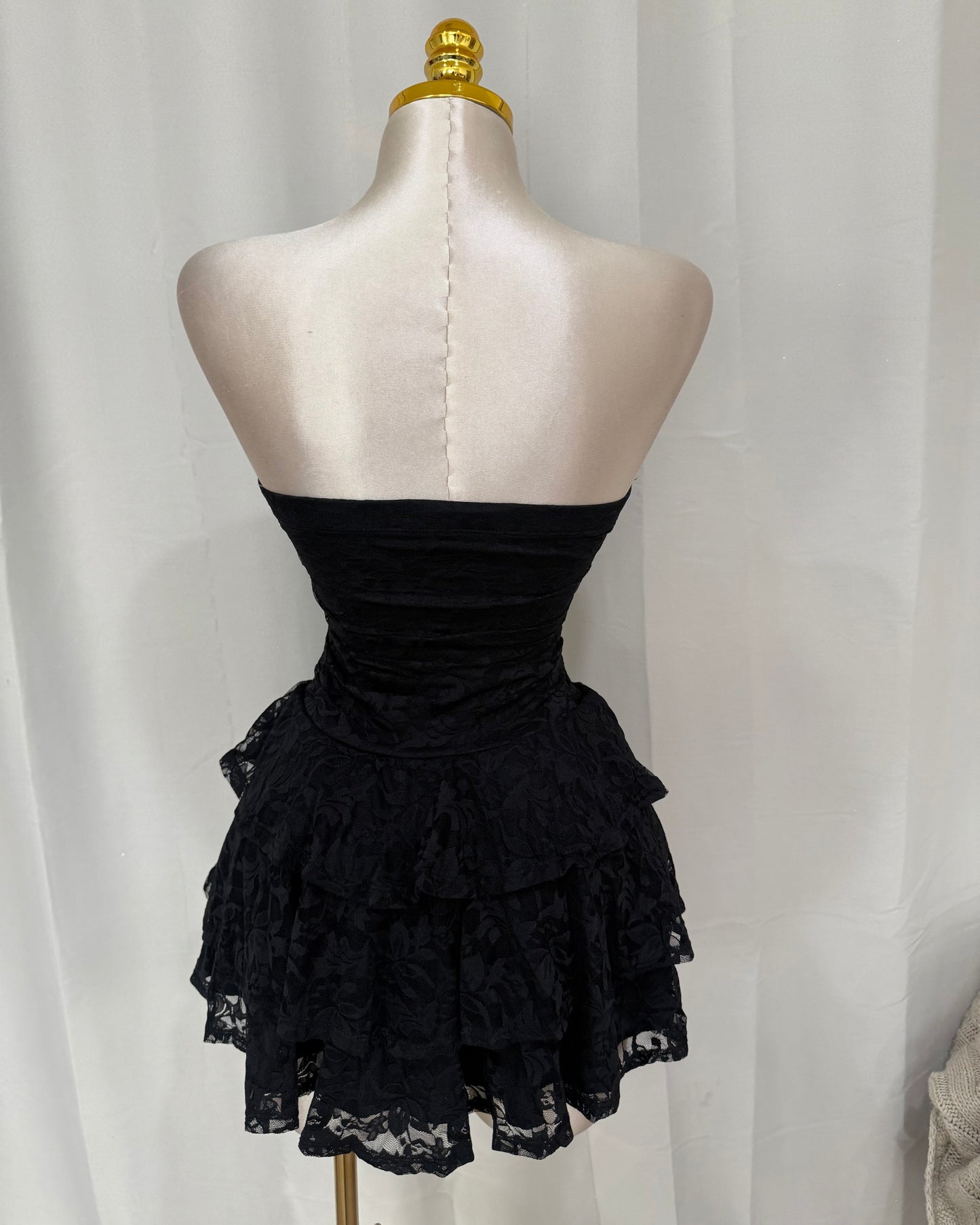 Lace Ruffle Dress - Black
