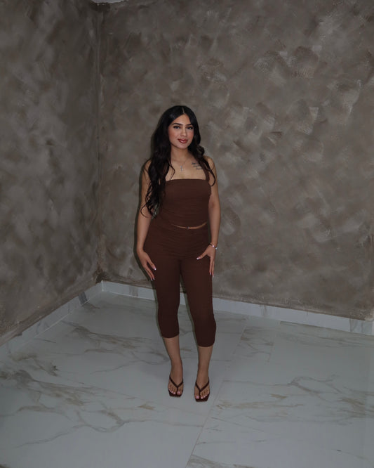 Textured Capri Set - Brown