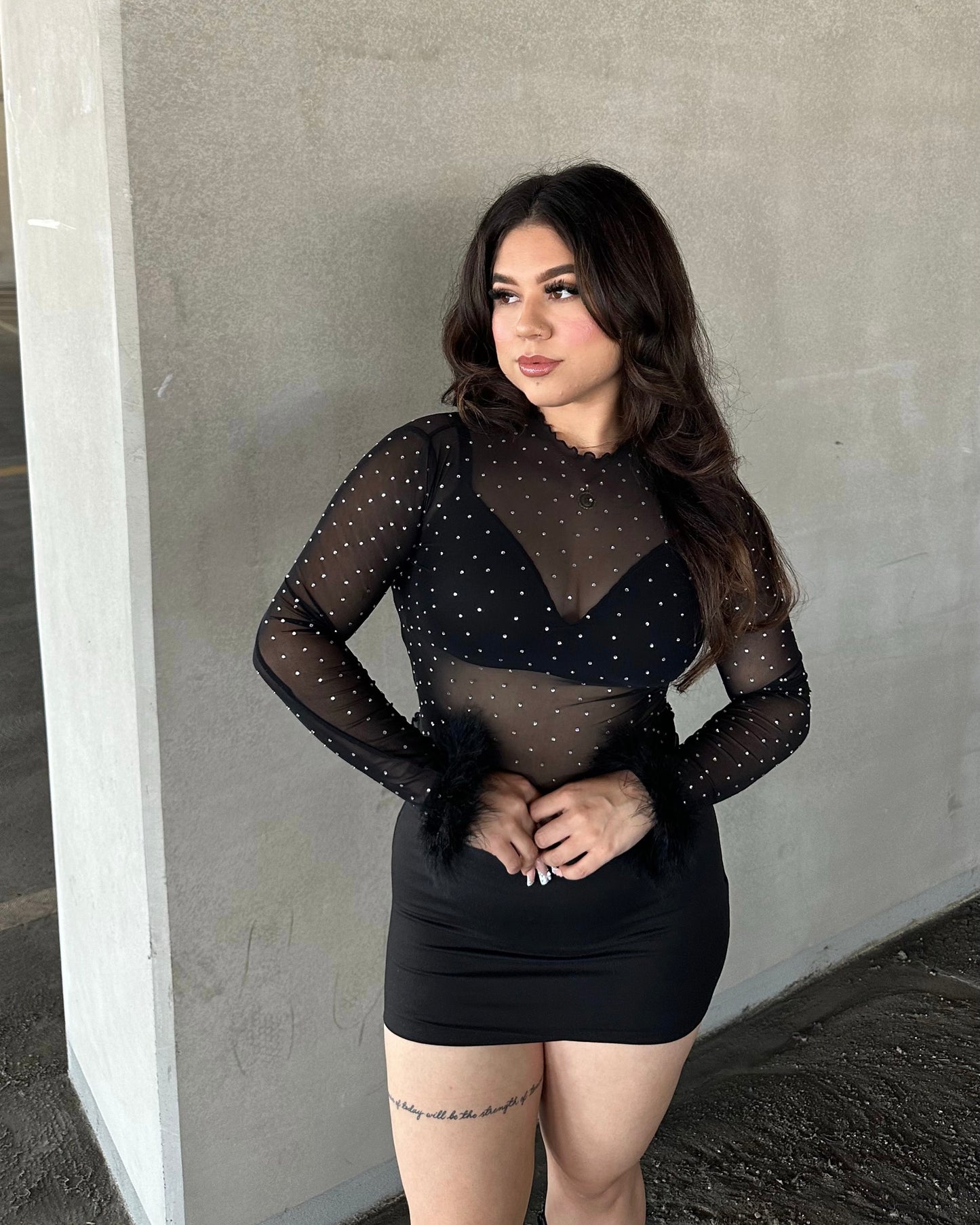 Rhinestone Mesh Top - Black