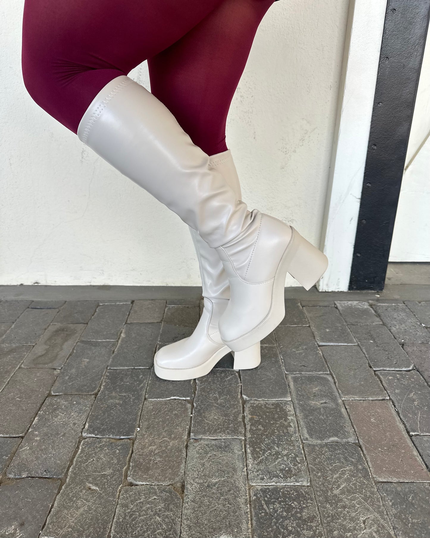 Baddie Boot - Bone - Stretch Material