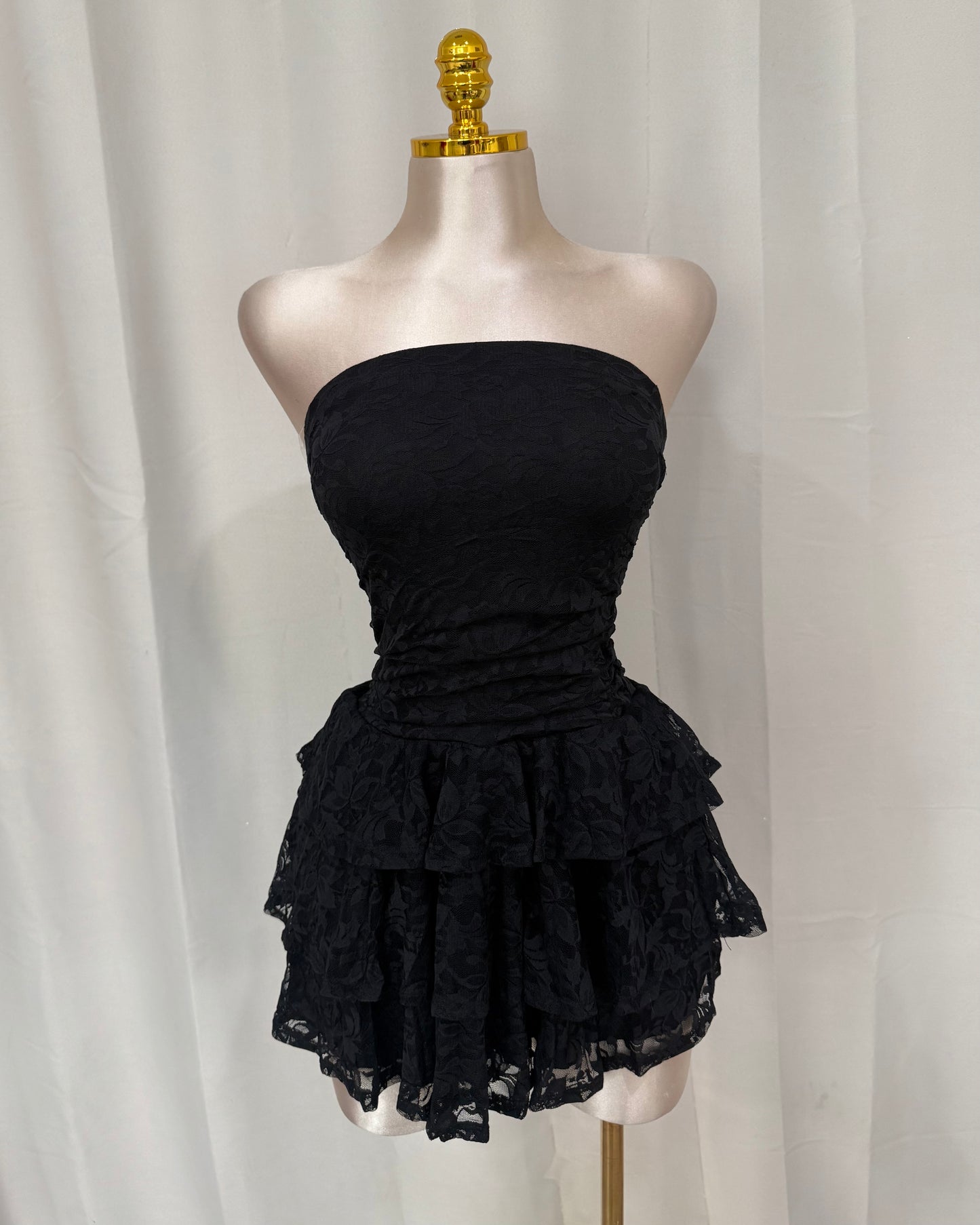 Lace Ruffle Dress - Black