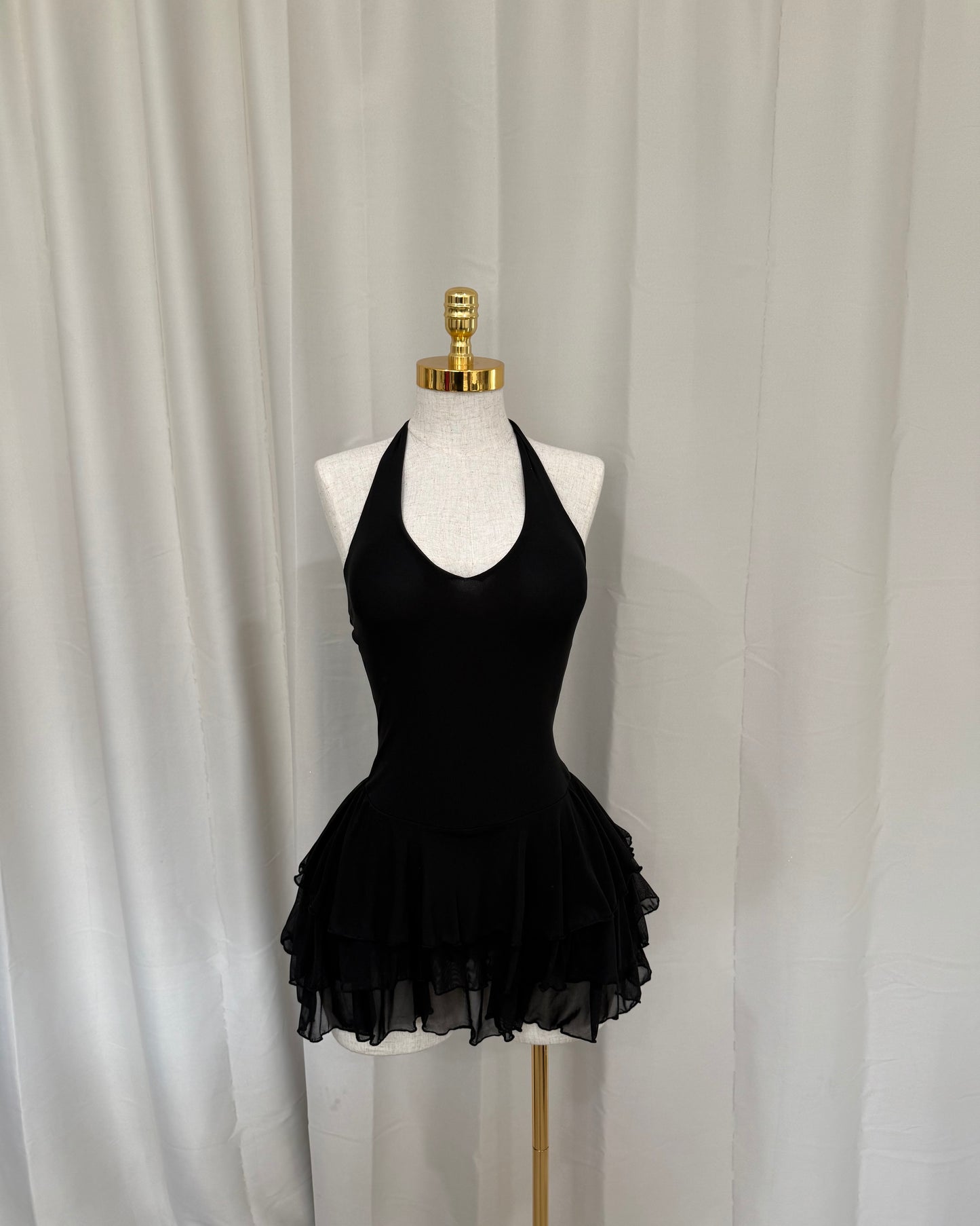 Halter Ruffle Dress - Black