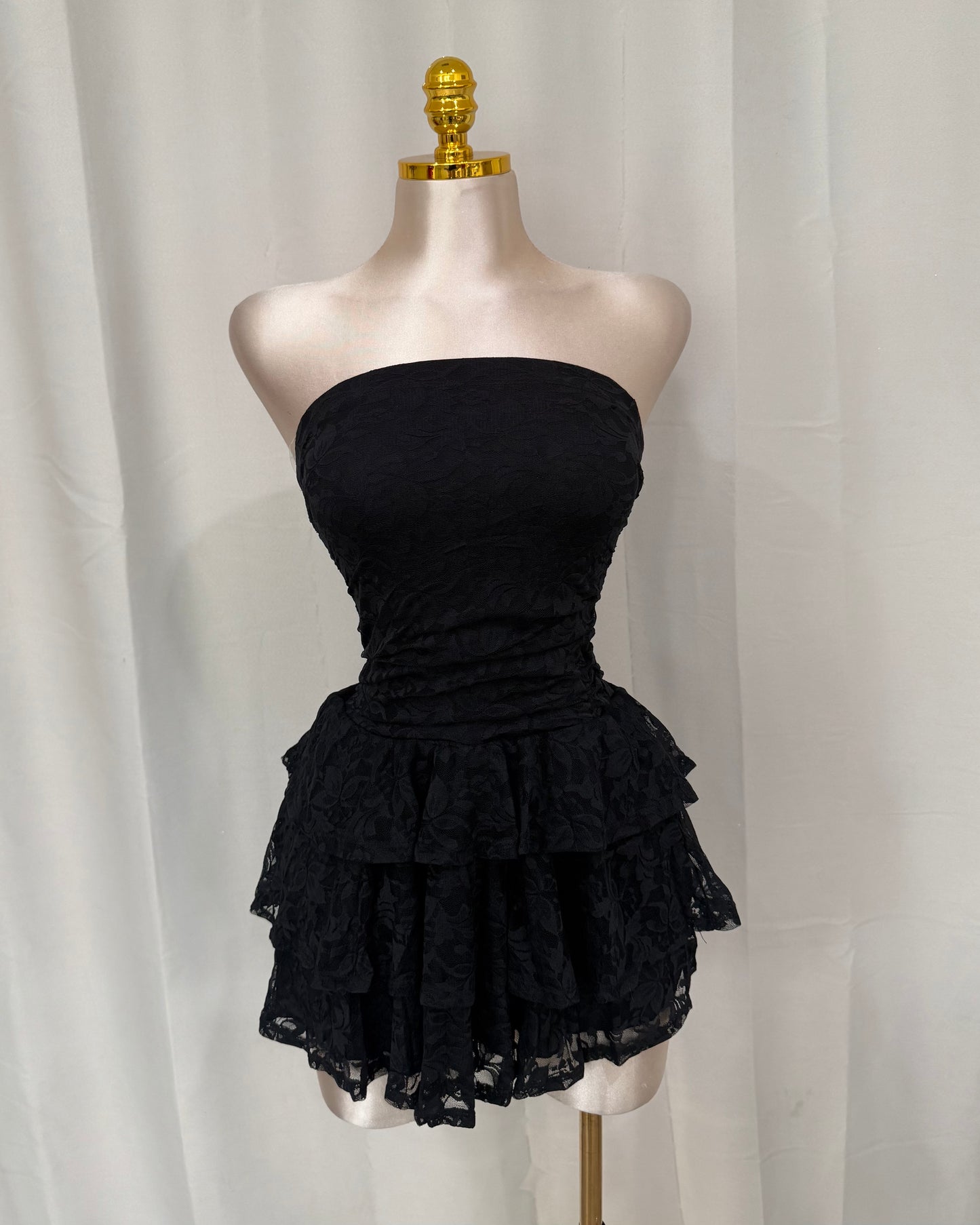 Lace Ruffle Dress - Black