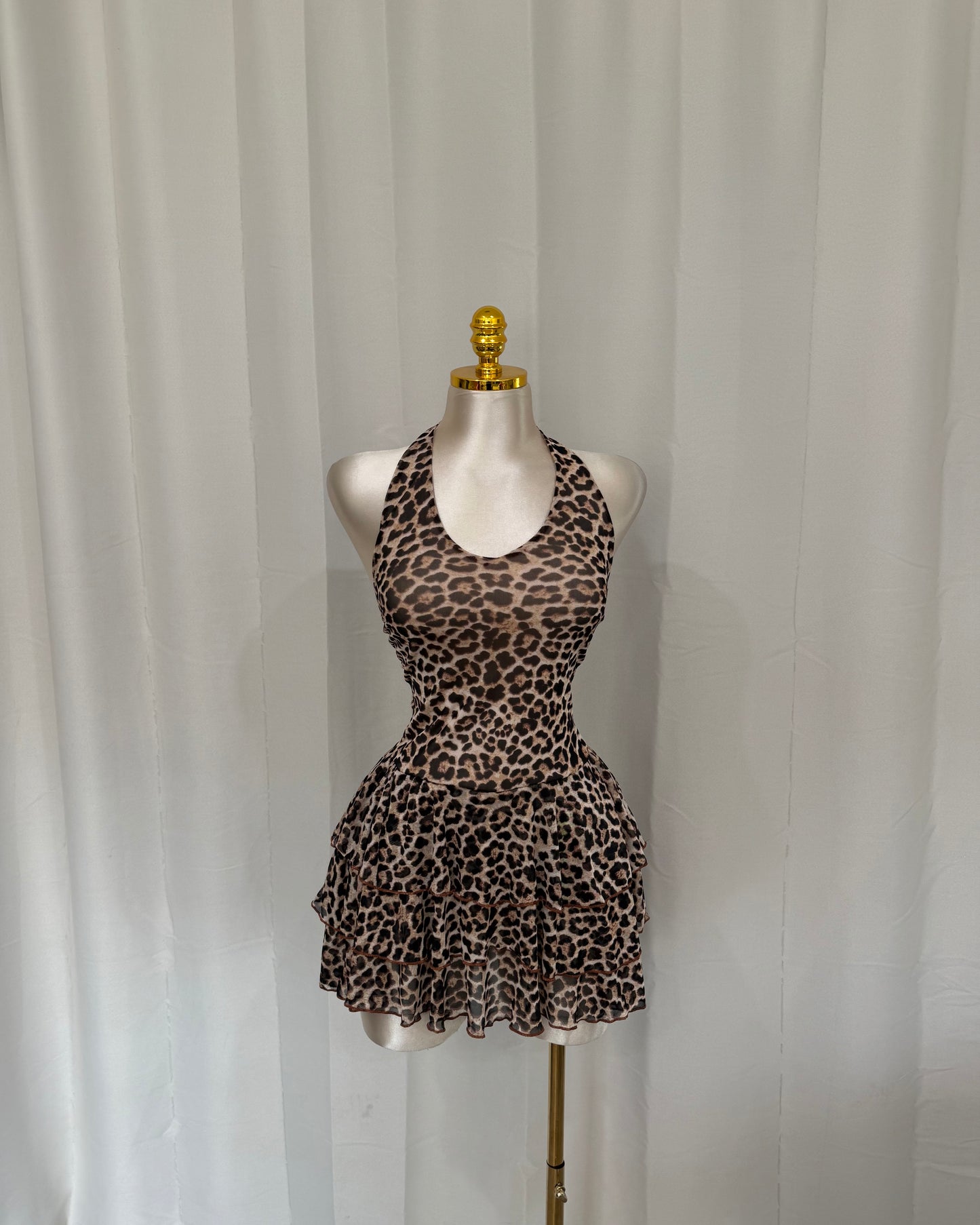 Halter Ruffle Dress - Cheetah