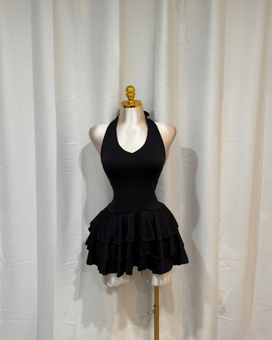 V2 Halter Ruffle Dress - Black