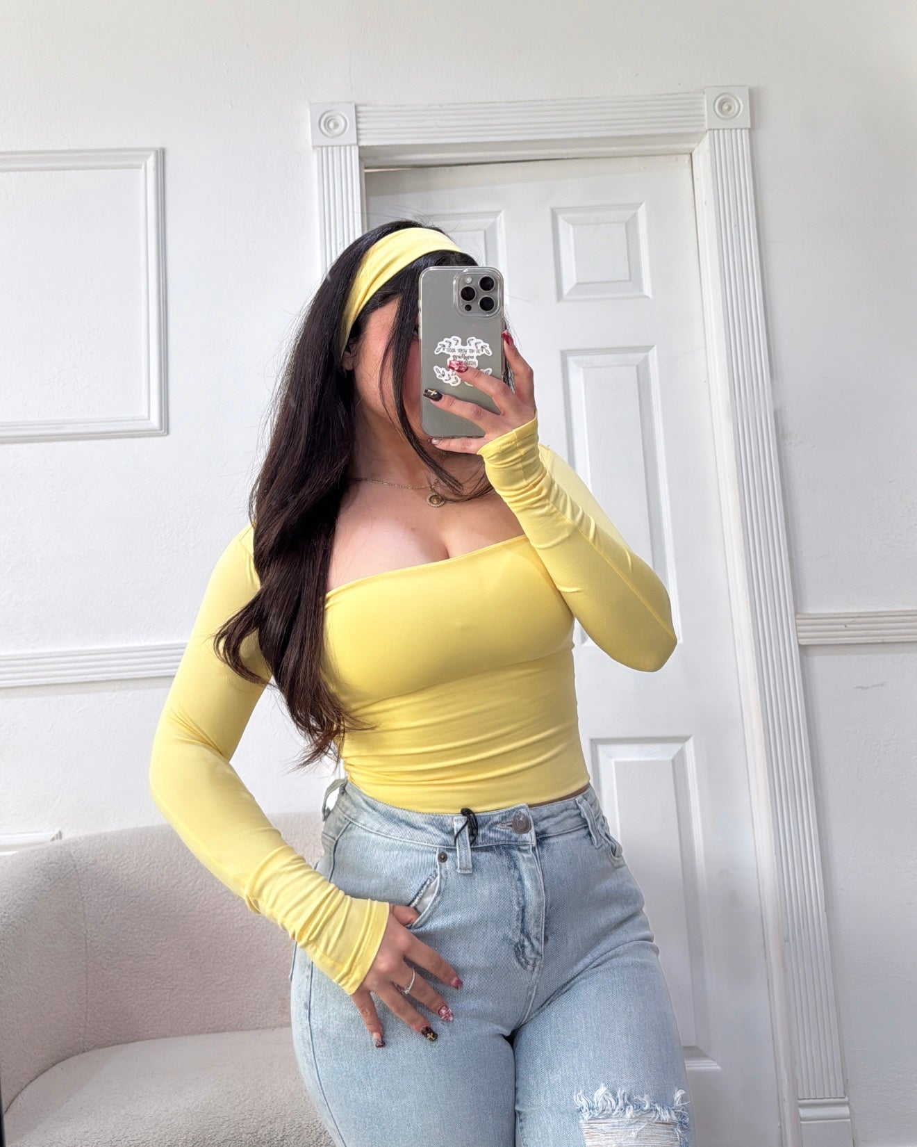 Double layered longlseeve w/ headband - Yellow