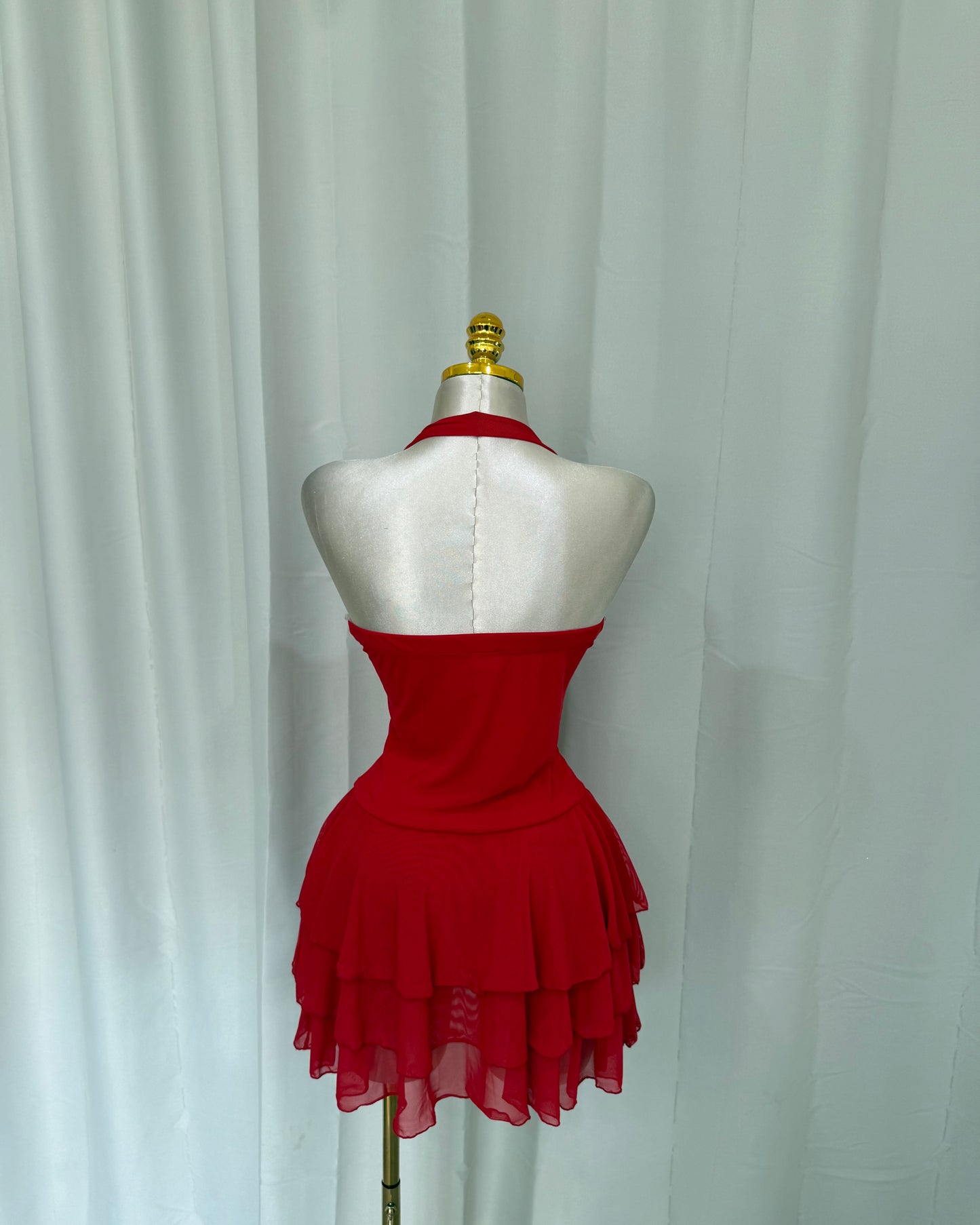 Halter Ruffle Dress - Red