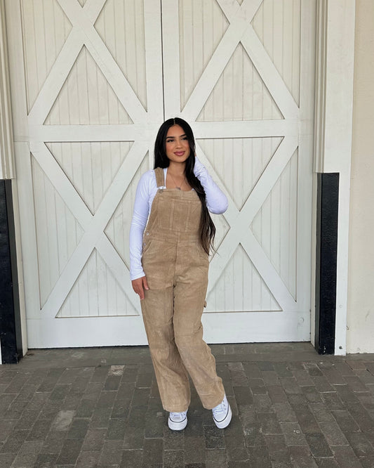 Teddy Corduroy Overalls - Taupe