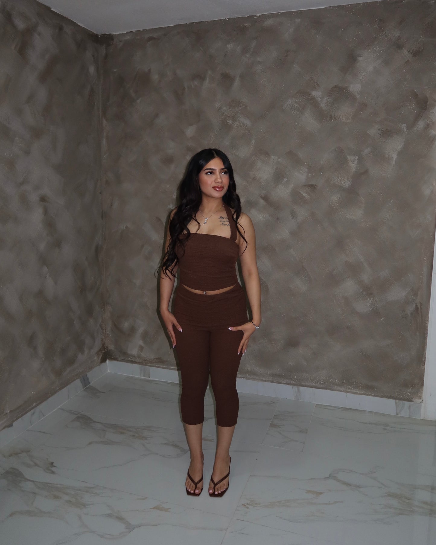 Textured Capri Set - Brown