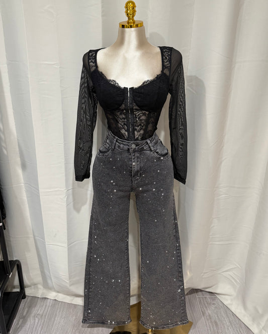 Brilla Rhinestone Jeans - Black/ Grey Wash