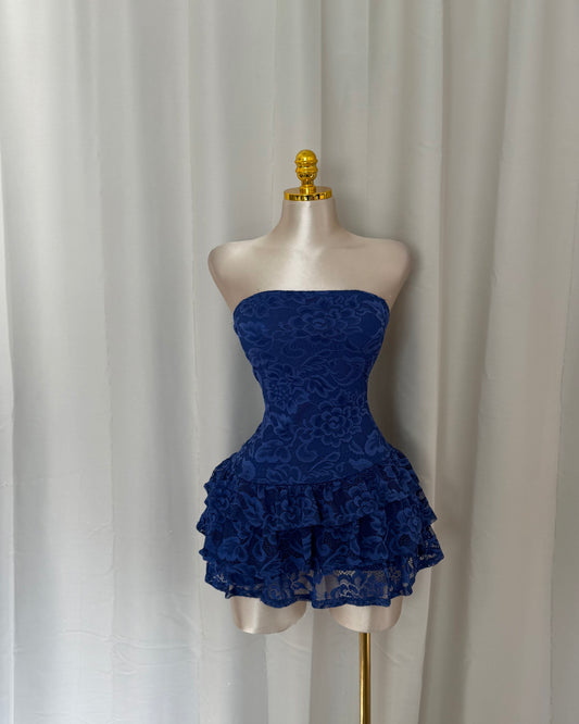 Lace Ruffle Dress - Blue