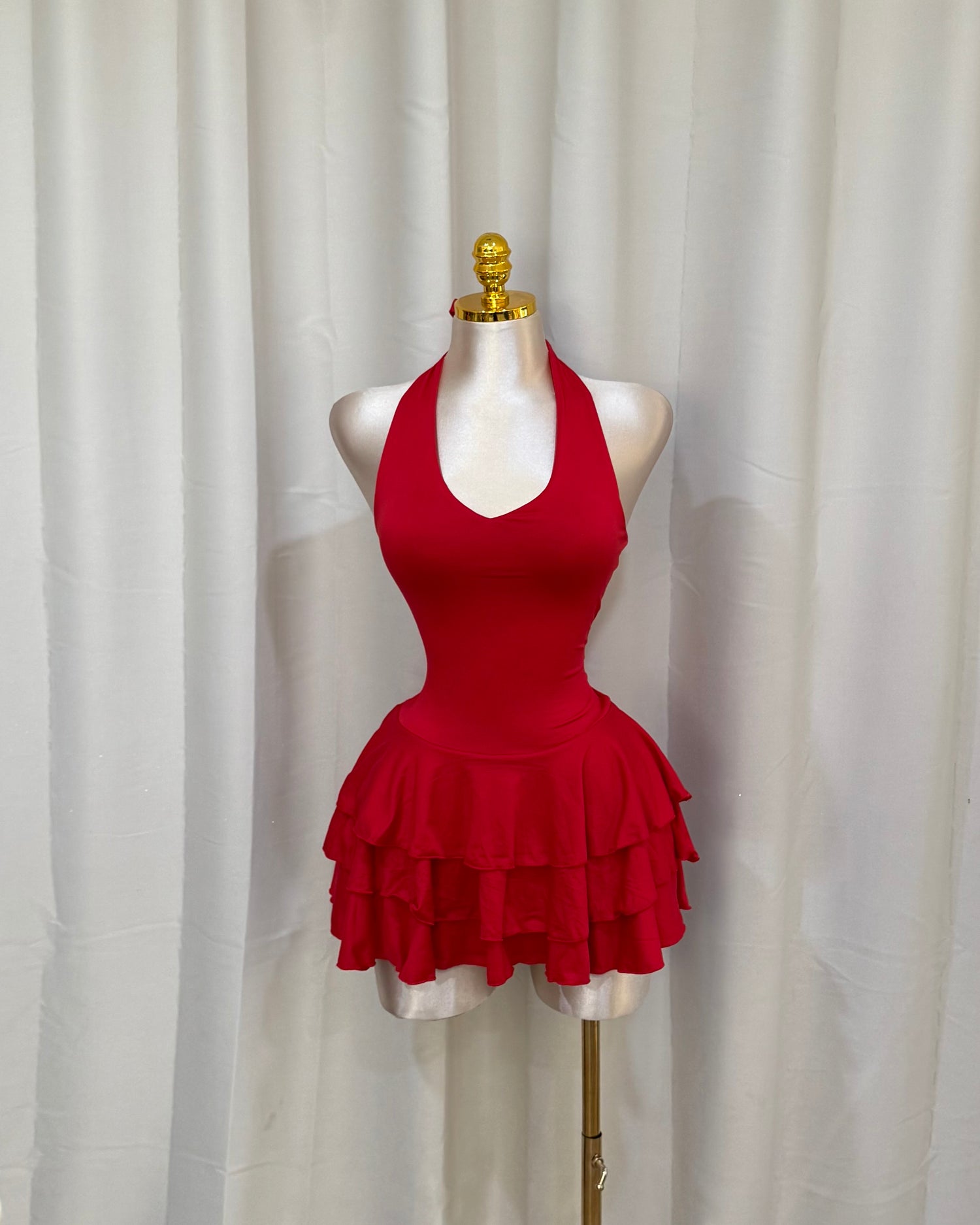 Red Raffle Dress V2 Halter Ruffle Dress - Red – LvBoutiqueee