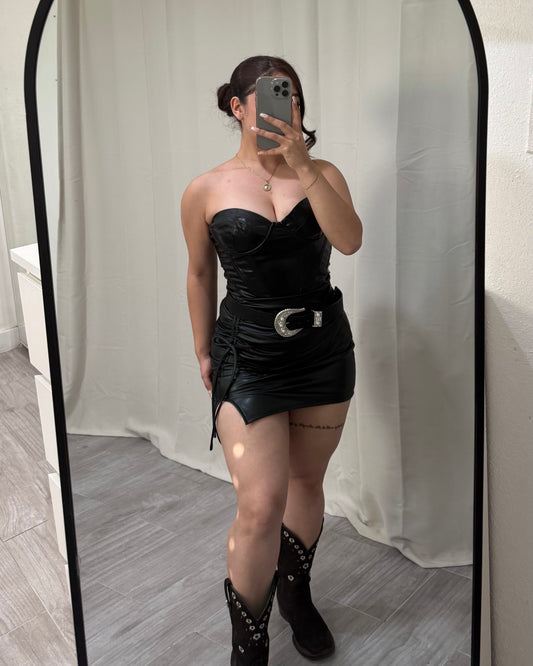 Coquette Bow Leather skirt - black