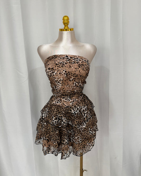 Lace Ruffle Dress - Cheetah