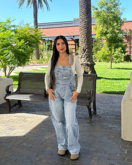 Isabel 90s Straight Leg Overalls - Light Wash