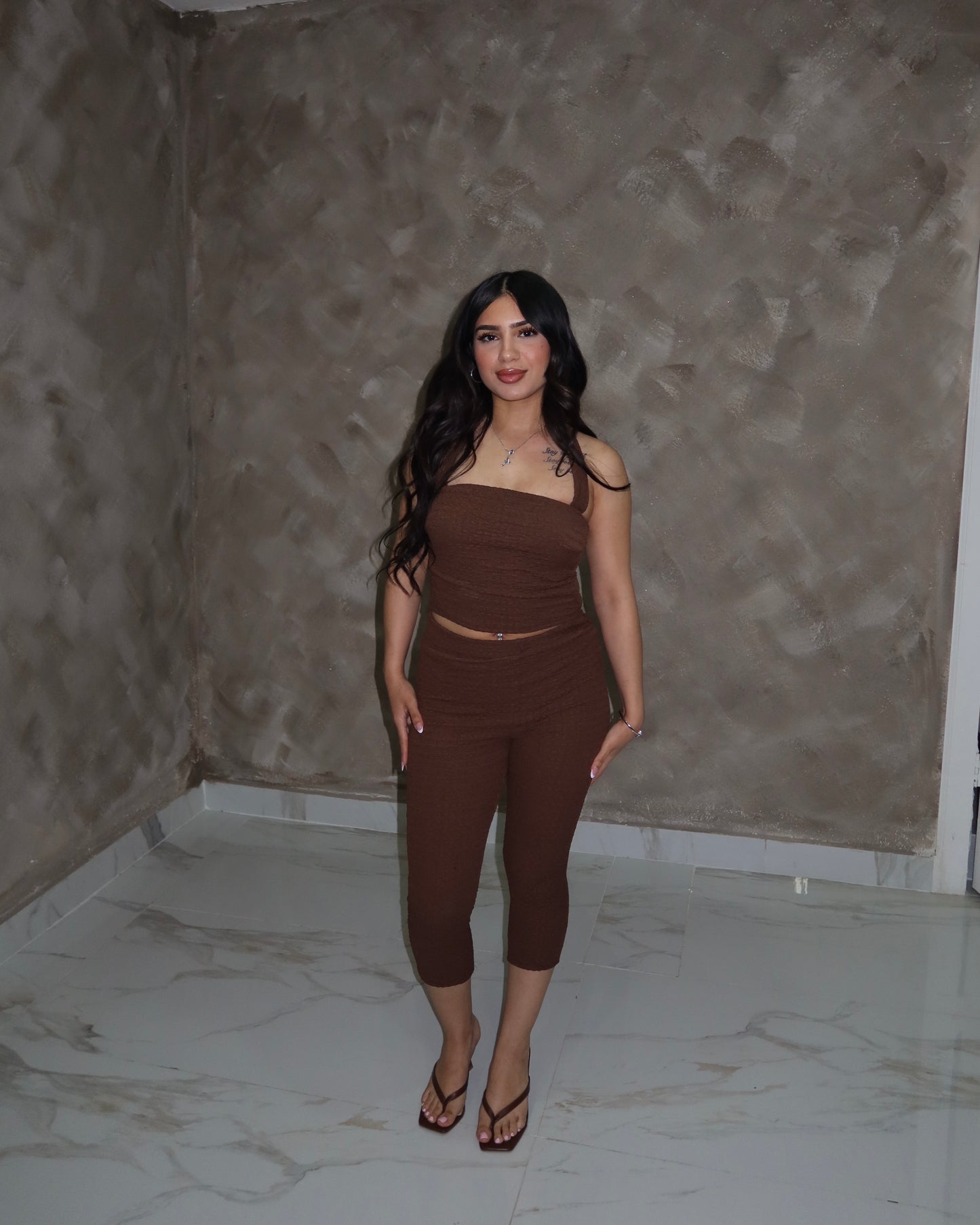 Textured Capri Set - Brown