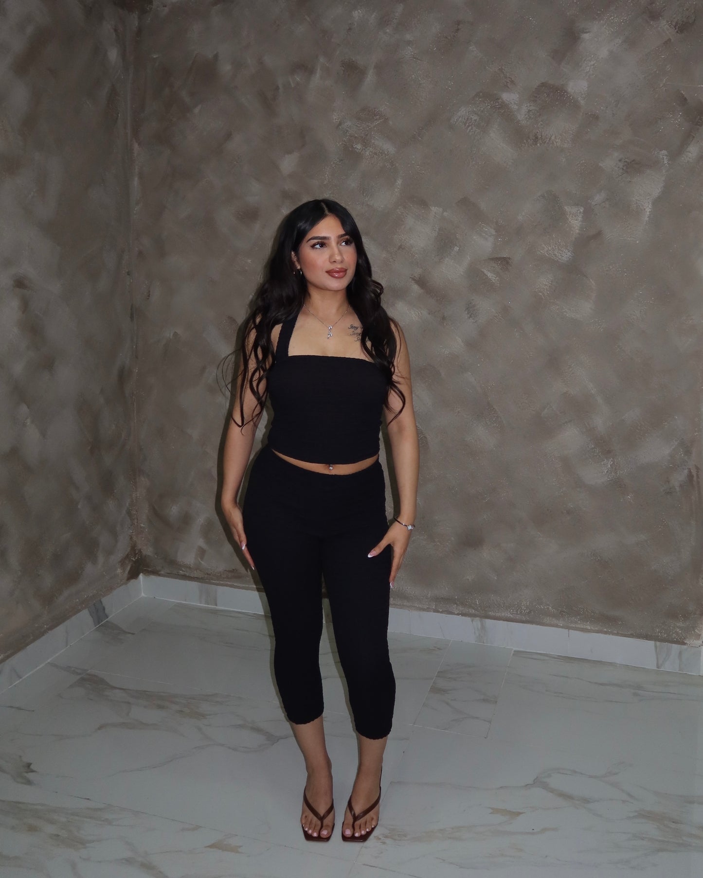 Textured Capri Set - Black