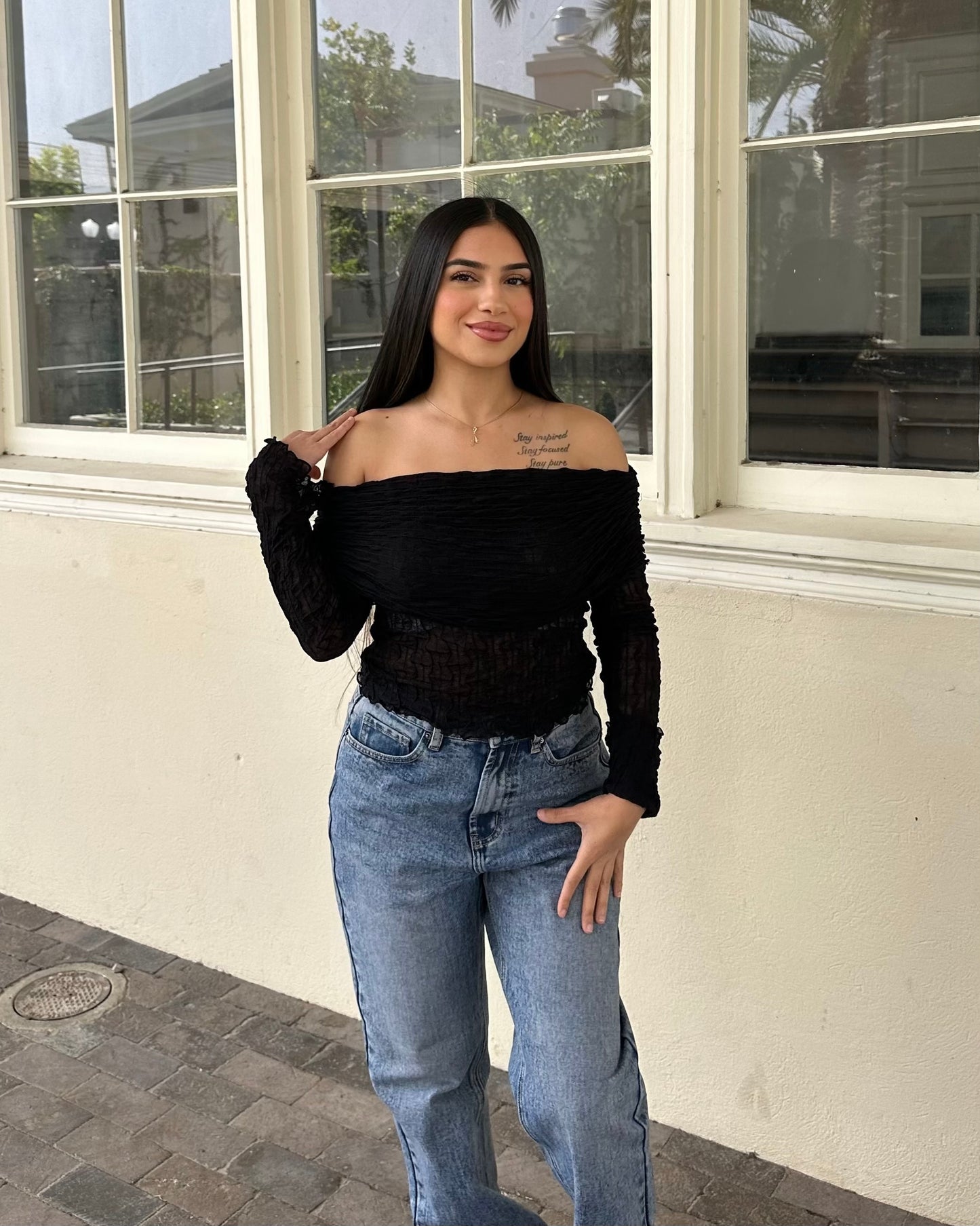 Off Shoulder Mesh Top