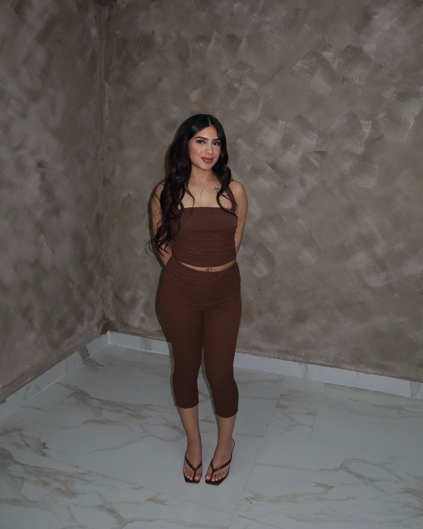 Textured Capri Set - Brown