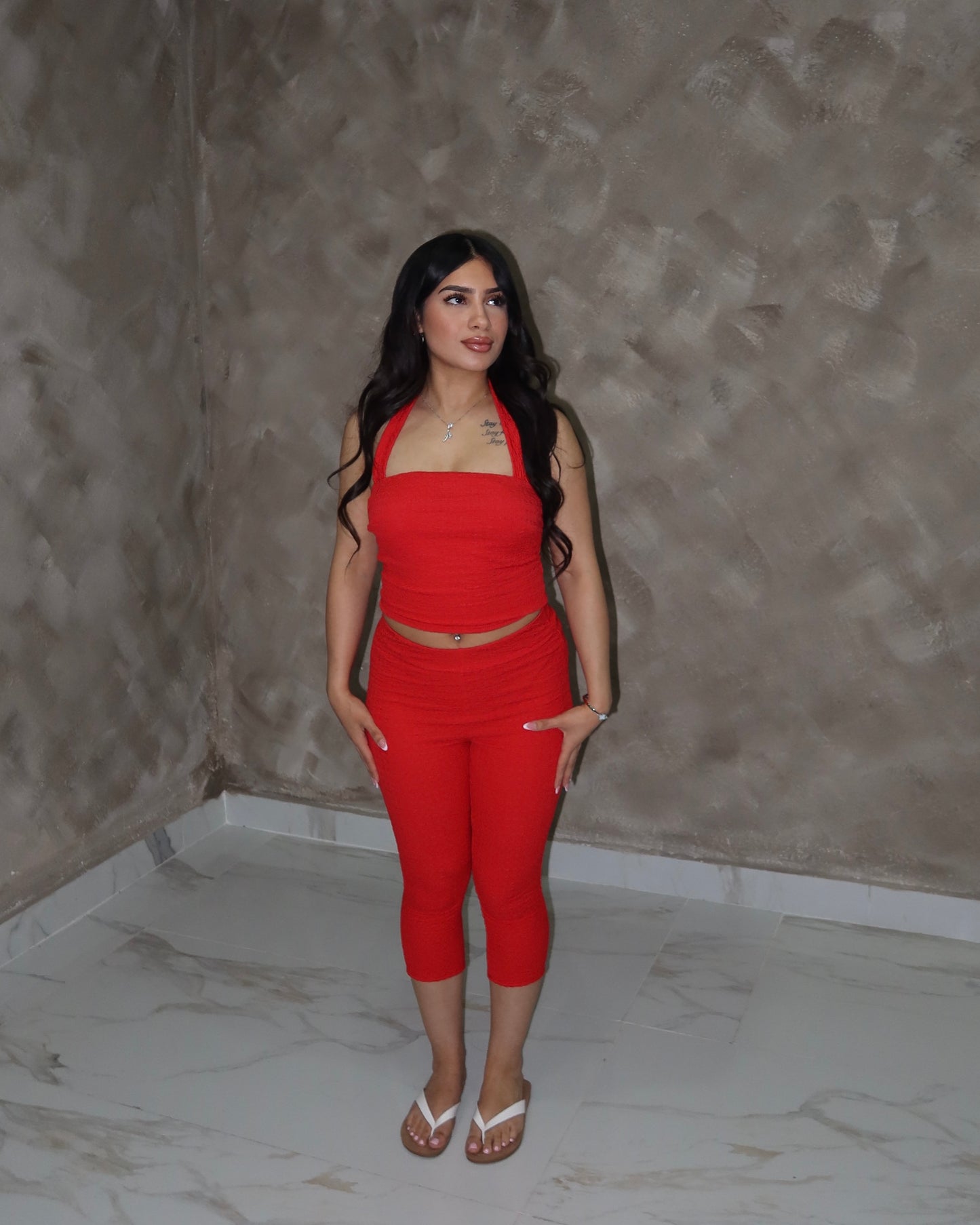 Textured Capri Set - Red