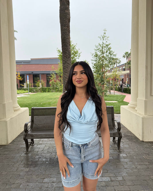 Classy Open Back Top - Blue