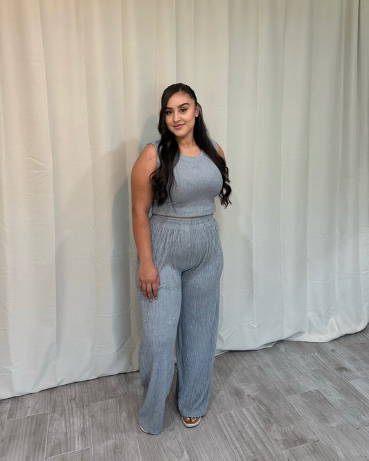 Rhinestone Flowy Set - Grey