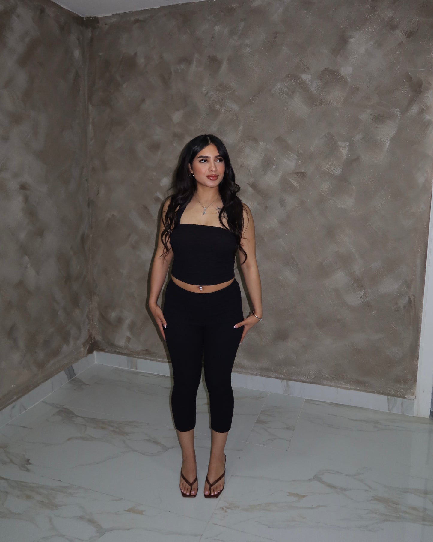 Textured Capri Set - Black