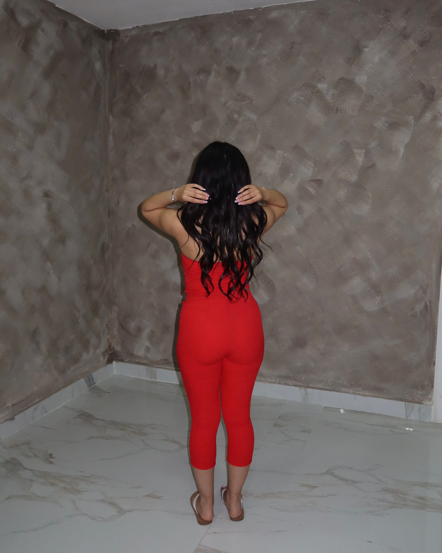 Textured Capri Set - Red