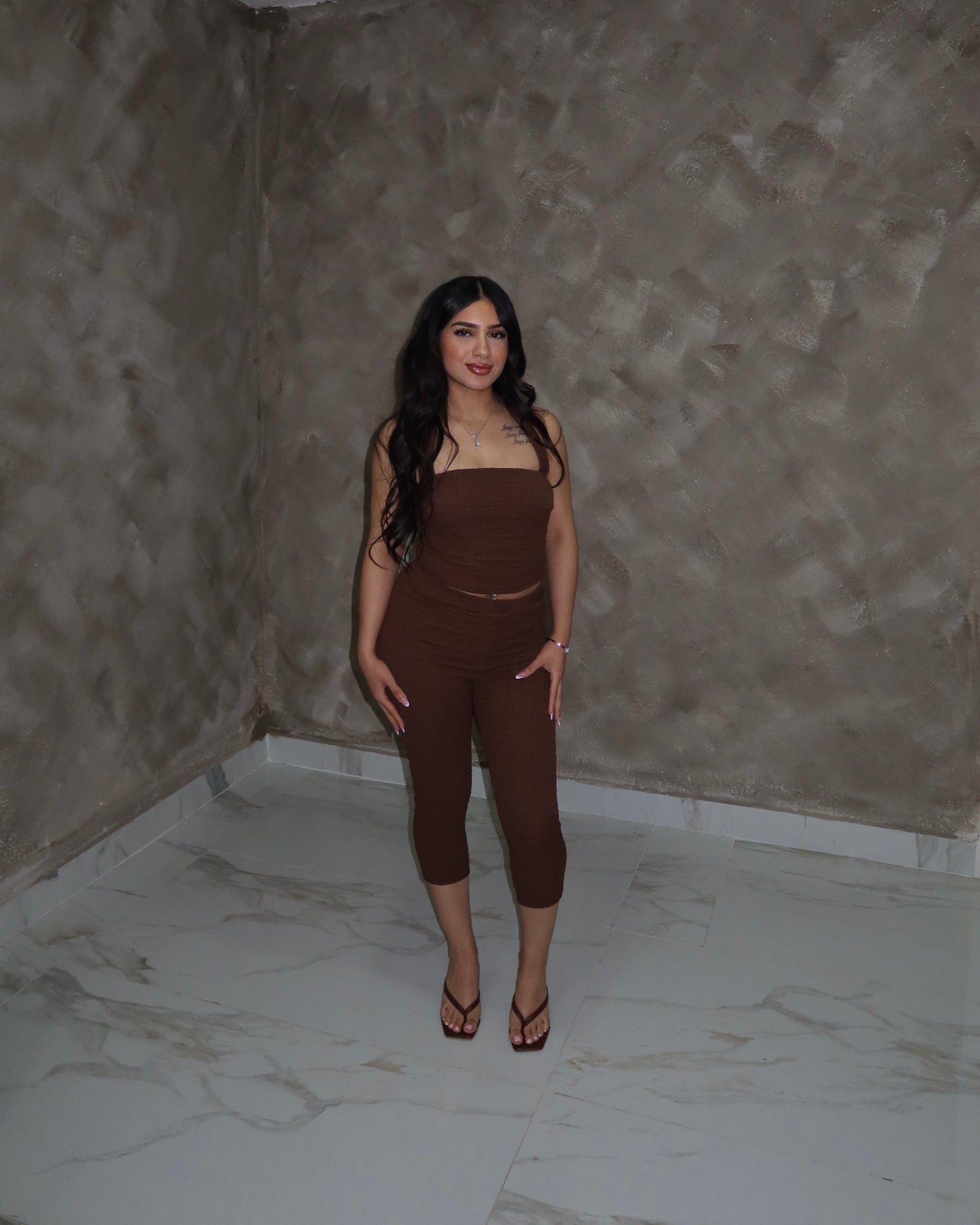 Textured Capri Set - Brown