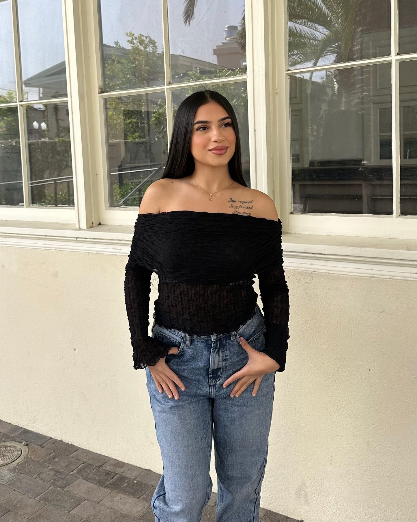 Off Shoulder Mesh Top