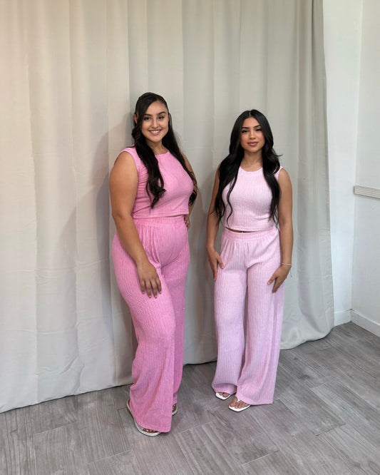 Rhinestone Flowy Set - Hot Pink