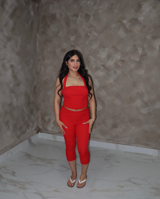 Textured Capri Set - Red